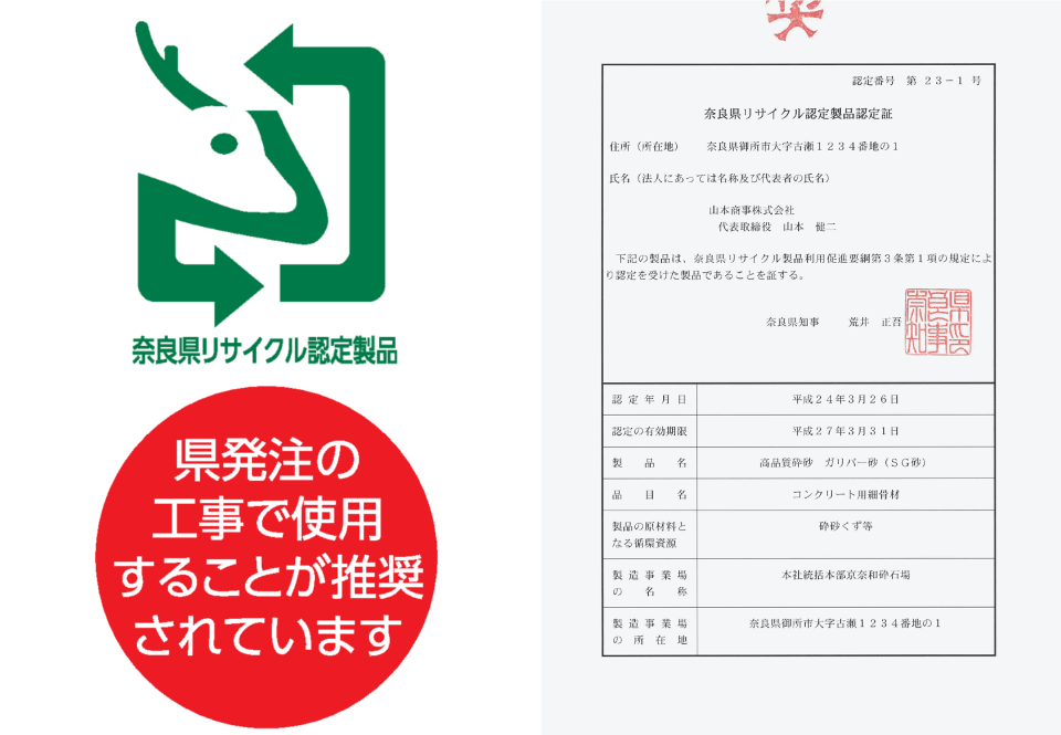 奈良県リサイクル認定製品認定書